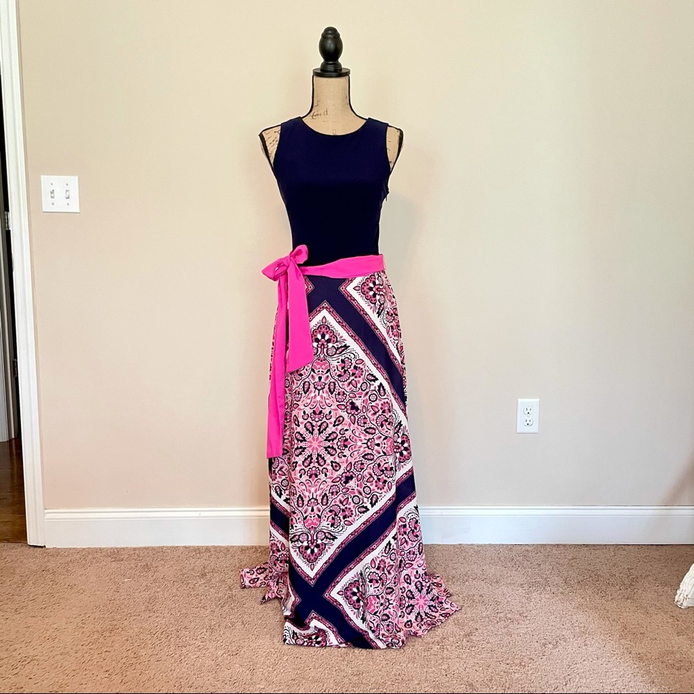 Navy + Floral Maxi Dress